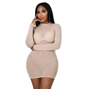 Women's Mesh Rhinestone Long-sleeved Dress