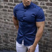 Men's Fashion Slim Solid Color Cardigan Short Sleeve Shirt