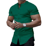 Gay Men's Muscle Fit Shirt, Men's Henley Stand Collar Solid Color Shirt