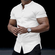 Gay Men's Muscle Fit Shirt, Men's Henley Stand Collar Solid Color Shirt