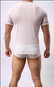 Gay Men's Full Transparent Mesh Men's Short Sleeved T-shirt