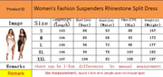 Women's Fashion Suspenders Rhinestone Split Dress