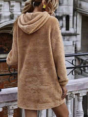 Women's New Leopard Print Stitching Hooded Pullover Mid-length Long-sleeved Plush Jacket