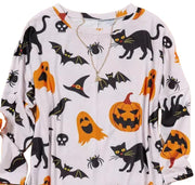 Explosive Christmas Cartoon Cat Print Loose Long Sleeve Shirt Dress