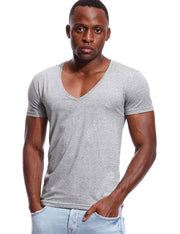 Gay Men's Slim Fit, Muscle Fit, Deep V Neck T Shirt For Men Low Cut Wide Vee Tee Male