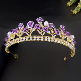 Drag Queen Crown, Drag Queen Tiara, Purple Rose Crystal Jewelry Drag Queen Crown