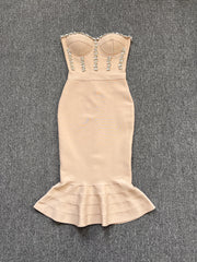 Rhinestone Waist-tight Hip Lotus Leaf Fishtail Gown