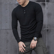 Men's High Elastic Solid Color Sports Casual Button Long Sleeve Shirt