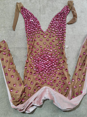 Gray Velvet Rhinestone Stretch One-piece Stage Performance Clothing Woman