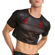 Men's Leather Mesh Panel High Waist Half T-Shirt