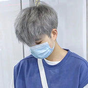 Cool Japanese Ice Blue Grey Men's Wig Cover