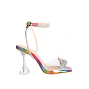 Transparent High Heel Sandals Stiletto Rhinestone Bow Shoes Party Shoes Women
