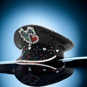 Sequin Love Gift Wide Brim Hat Performance And Show Stage Diamond Visor Cap