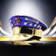 Leather Rhinestone All-match Diamond Crown Navy Hat