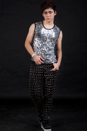 Nightclub Male Singer Rock DS Slim Fit Performance Dress Sequin Tank Top