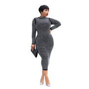 Long Sleeve Net Yarn Hot Rhinestone Dress Nightclub Dress