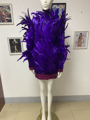 Drag Queen Feathered Dress, Drag Queen Feathered Gown, Drag Queen Dress, Drag Queen Gown, Purple Feathered dress, Feathered long sleeve dress