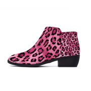 Pink Cheetah Round Toe Boots, Pink Leopard Round Toe Boots, Men's Boots, Women's Boots