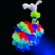 Drag Queen Outfit, Drag Queen Dress, Drag Show Rainbow Lace Puffy Feather Tassel Headdress Performance Clothing Set