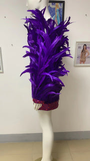 Drag Queen Feathered Dress, Drag Queen Feathered Gown, Drag Queen Dress, Drag Queen Gown, Purple Feathered dress, Feathered long sleeve dress