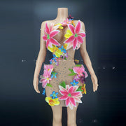 Drag Queen Dress, Drag Queen Gown, Drag Queen Outfit, Drag Queen Clothing, Floral Performance Costume Stage Rhinestone Sleeveless Dress