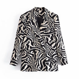 Autumn Zebra Print Woolen Blazer - Women's