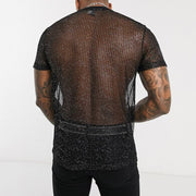 Muscle Fit T-shirt Mesh See-through Thin Breathable, Slim Fit T-Shirt