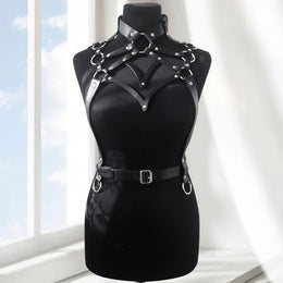 Women's Artificial Leather Body Belly Band Shoulder Wearing Ring Horse Harness For Dancing Toys With Fetish
