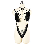 Women's Harness Underwear Feather Lace Cutout Set