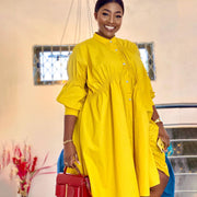 Cotton Pleated Loose Plus Size Dress