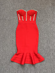 Rhinestone Waist-tight Hip Lotus Leaf Fishtail Gown