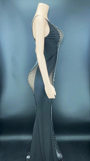 Drag Queen Dress, Drag Queen Gown, Drag Queen Outfit, Drag Queen Clothing, Women's Rhinestone Fringe Mesh Stretch Slim Dress