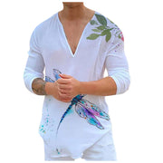 Men's V-Neck Casual Print Wildlife/Nature Long Sleeve T-Shirt