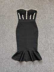 Rhinestone Waist-tight Hip Lotus Leaf Fishtail Gown