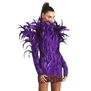 Drag Queen Feathered Dress, Drag Queen Feathered Gown, Drag Queen Dress, Drag Queen Gown, Purple Feathered dress, Feathered long sleeve dress