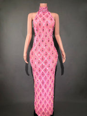 Plus Size Women's Evening Party Shiny Rhinestone Dress