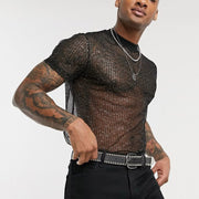 Muscle Fit T-shirt Mesh See-through Thin Breathable, Slim Fit T-Shirt