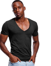 Gay Men's Slim Fit, Muscle Fit, Deep V Neck T Shirt For Men Low Cut Wide Vee Tee Male