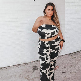 Spring Fat Ladies Plus Size Two-piece Suit Top Pants Set