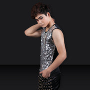 Nightclub Male Singer Rock DS Slim Fit Performance Dress Sequin Tank Top