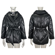 Loose Leather Winter Coat - Women's