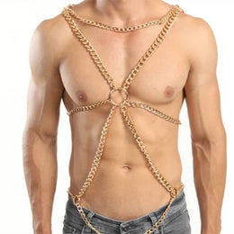 Gay Men's Body Chest Chain Metal Ring Charm Men