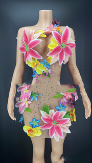 Drag Queen Dress, Drag Queen Gown, Drag Queen Outfit, Drag Queen Clothing, Floral Performance Costume Stage Rhinestone Sleeveless Dress