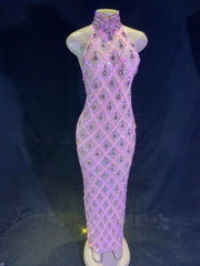 Plus Size Women's Evening Party Shiny Rhinestone Dress