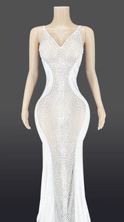 Drag Queen Dress, Drag Queen Gown, Drag Queen Outfit, Drag Queen Clothing, Women's Rhinestone Fringe Mesh Stretch Slim Dress