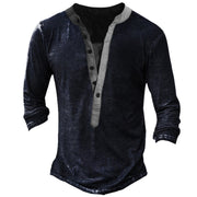 Rugged and Casual V-neck Long Sleeve Digital Print Slim Pullover Men's T-shirt
