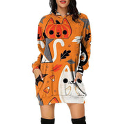 Women's Halloween Loose Long Sleeve Sweatshirt Dress