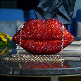 Rhinestone Bag Acrylic Bright Red Lips Chain Dinner Bag Women