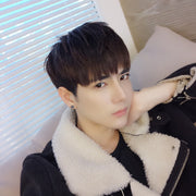 Men's Wig Realistic Black Handsome Boy Short Straight Hair Student Fluffy