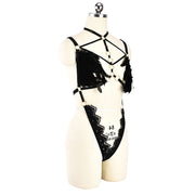 Women's Harness Underwear Feather Lace Cutout Set